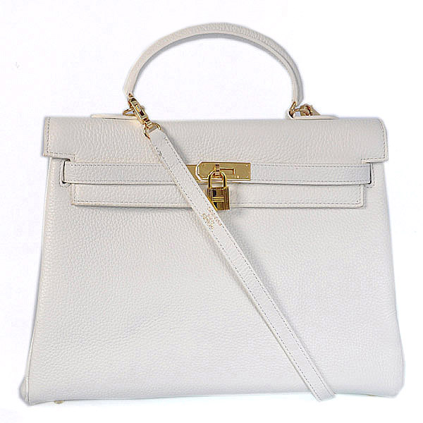 HKL35W Kelly di Hermes 35CM Bianco Clemence in pelle (d'oro)